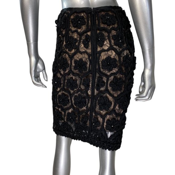 Catherine Malandrino Black Crochet Beaded Lace Floral Pencil Skirt 2 - Picture 4 of 11